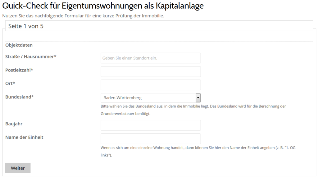 Quick-Check Mietimmobilienrechner
